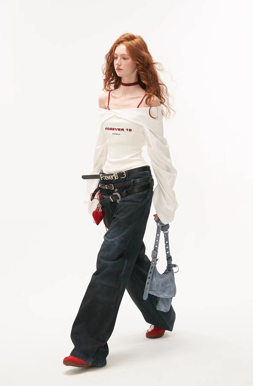 Lantern sleeve white shirt and bra