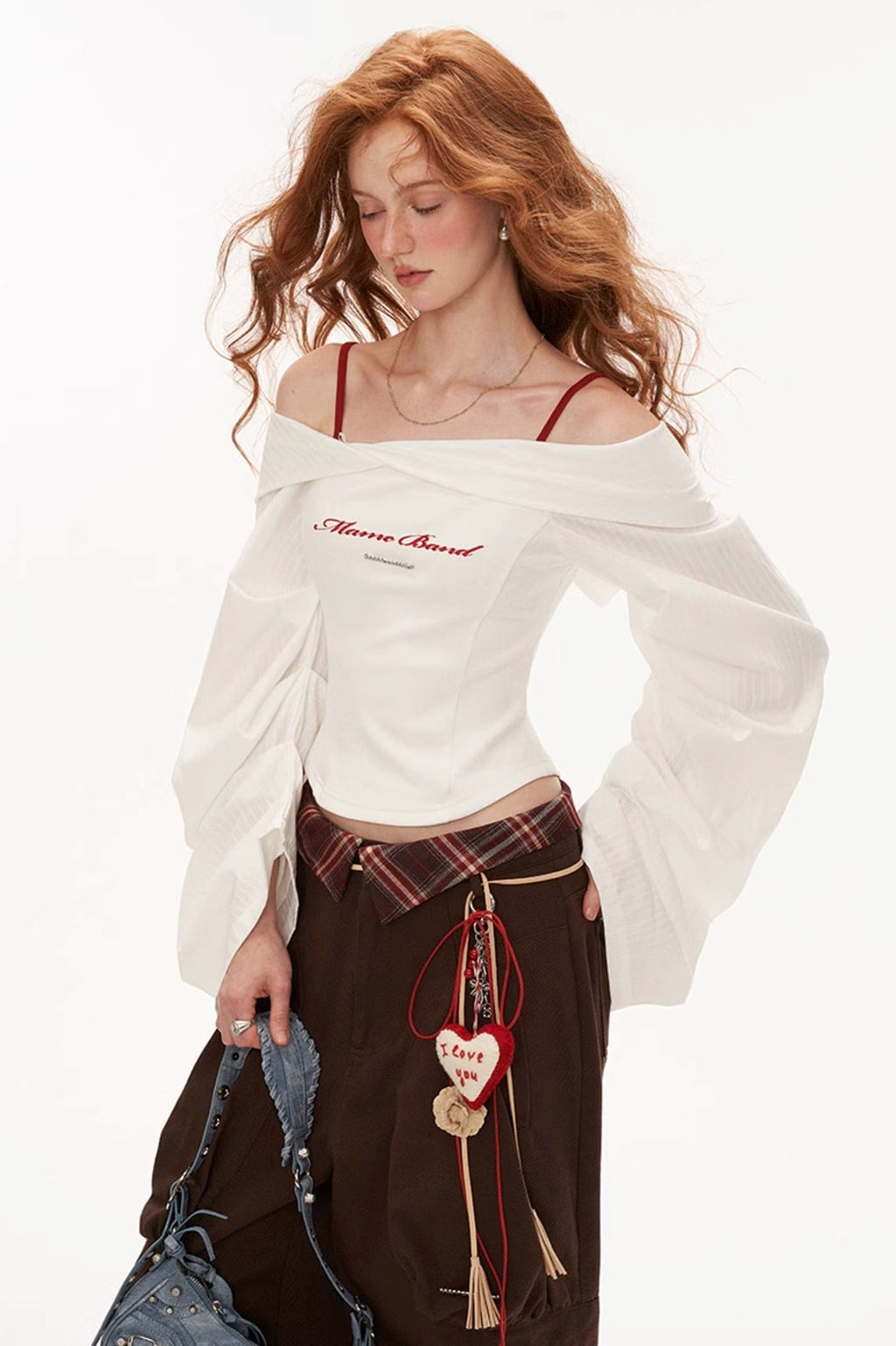 Lantern sleeve white shirt and bra