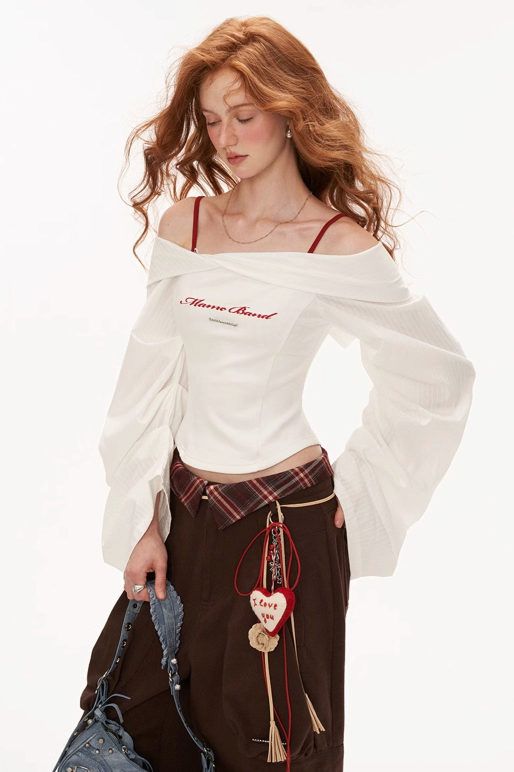 Lantern sleeve white shirt and bra