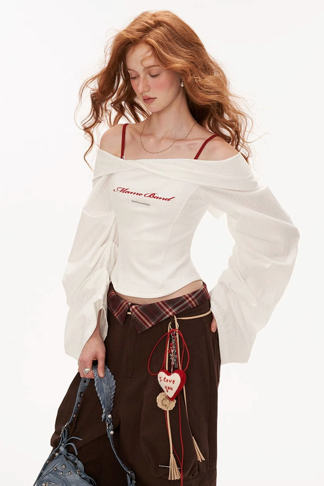 Lantern sleeve white shirt and bra Main Image