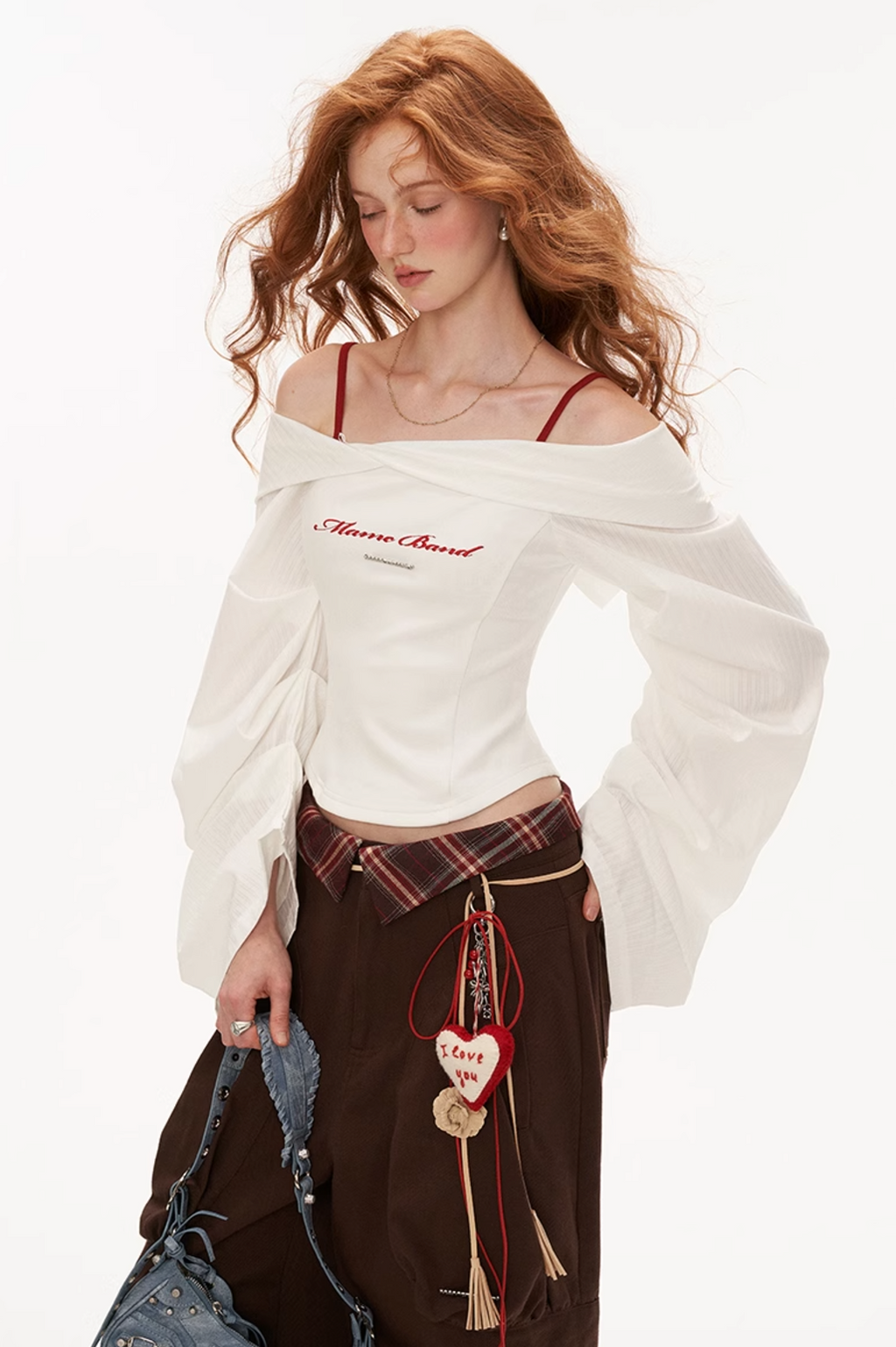 Lantern sleeve white shirt and bra