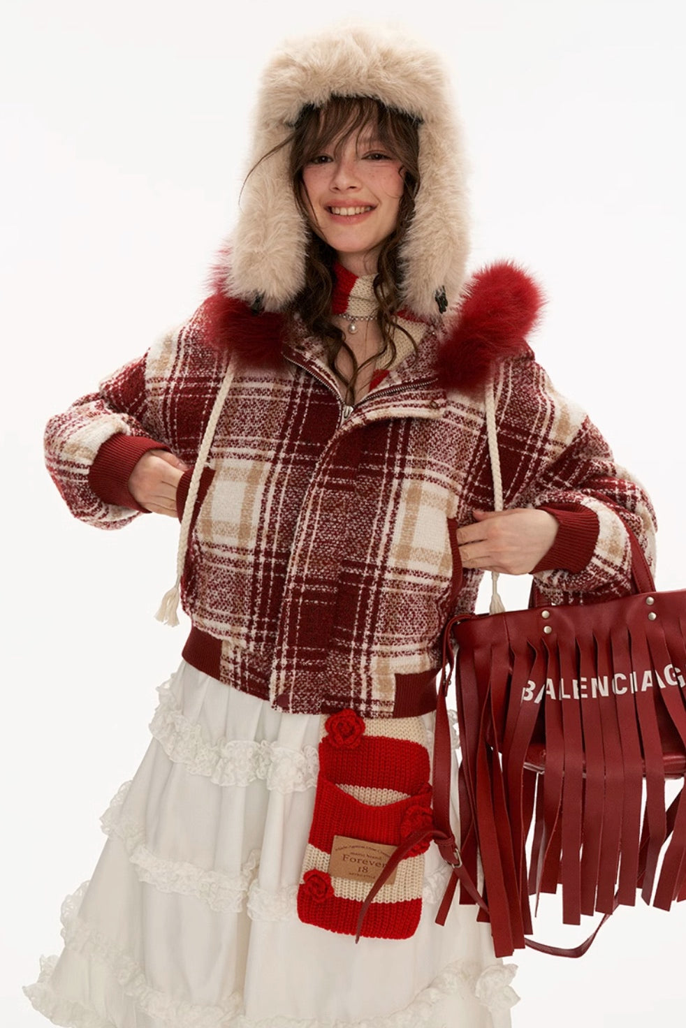 Patchwork fur lapel hooded jacket