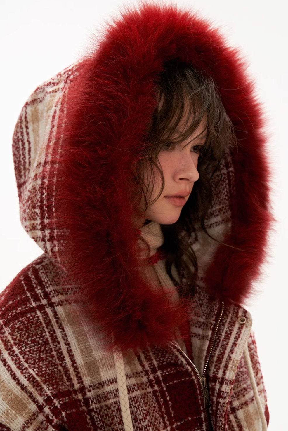 Patchwork fur lapel hooded jacket