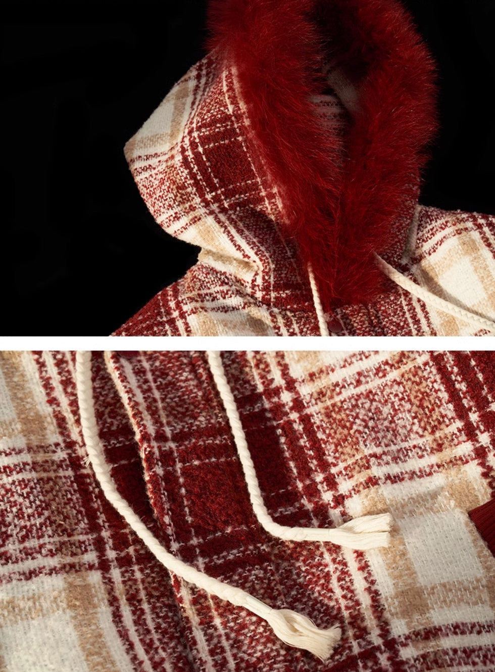 Patchwork fur lapel hooded jacket