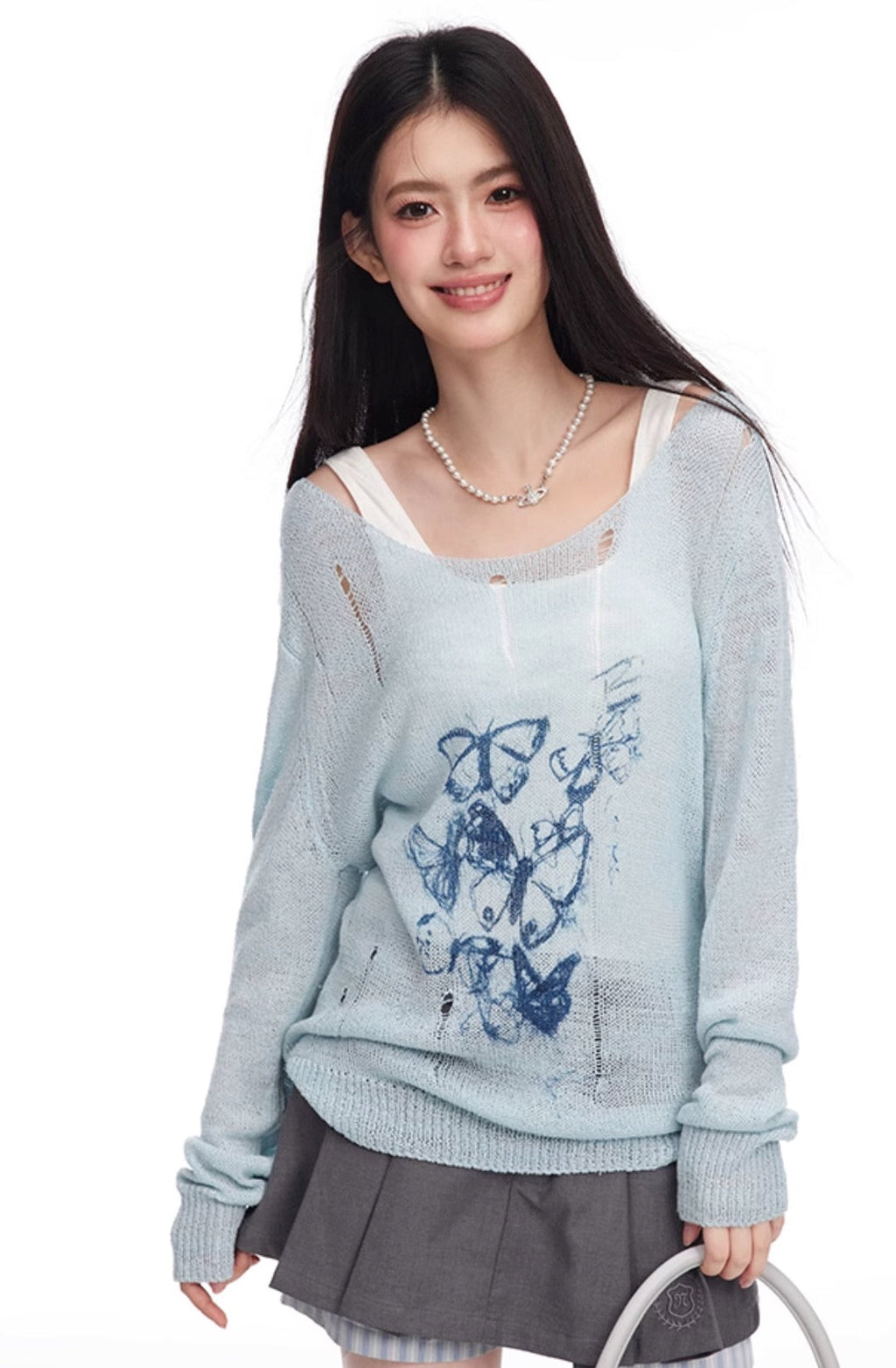 Round Neck Graffiti Butterfly Print T-shirt knit