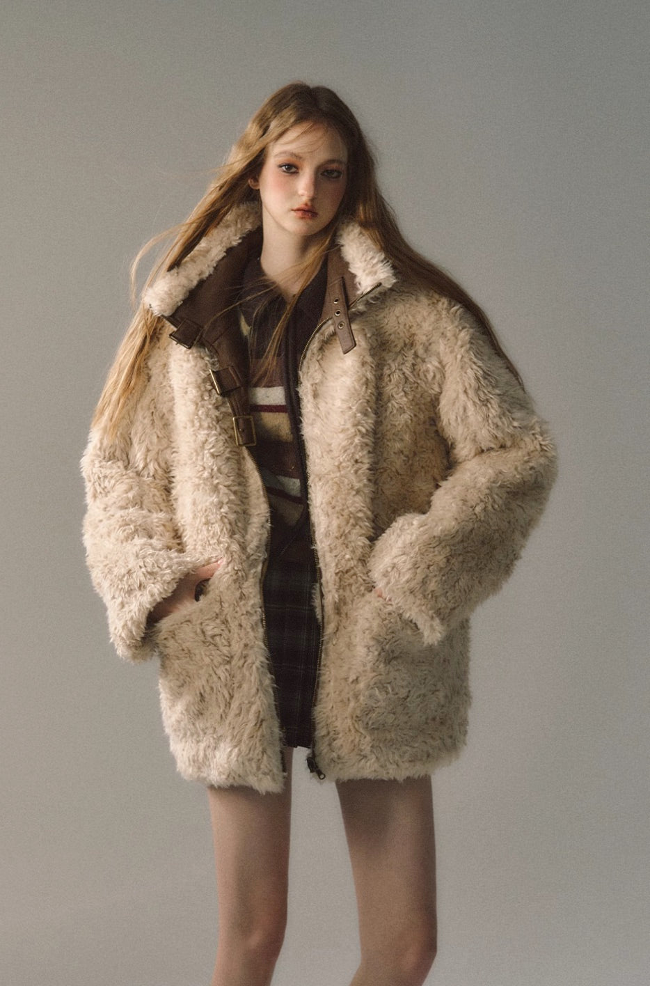 Revisable coat thickened imitation fur plush coat warm suede coat