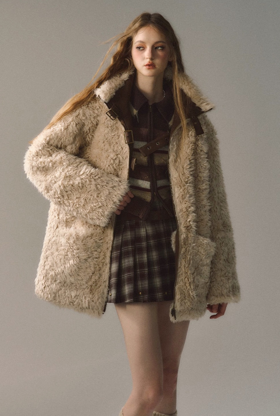 Revisable coat thickened imitation fur plush coat warm suede coat