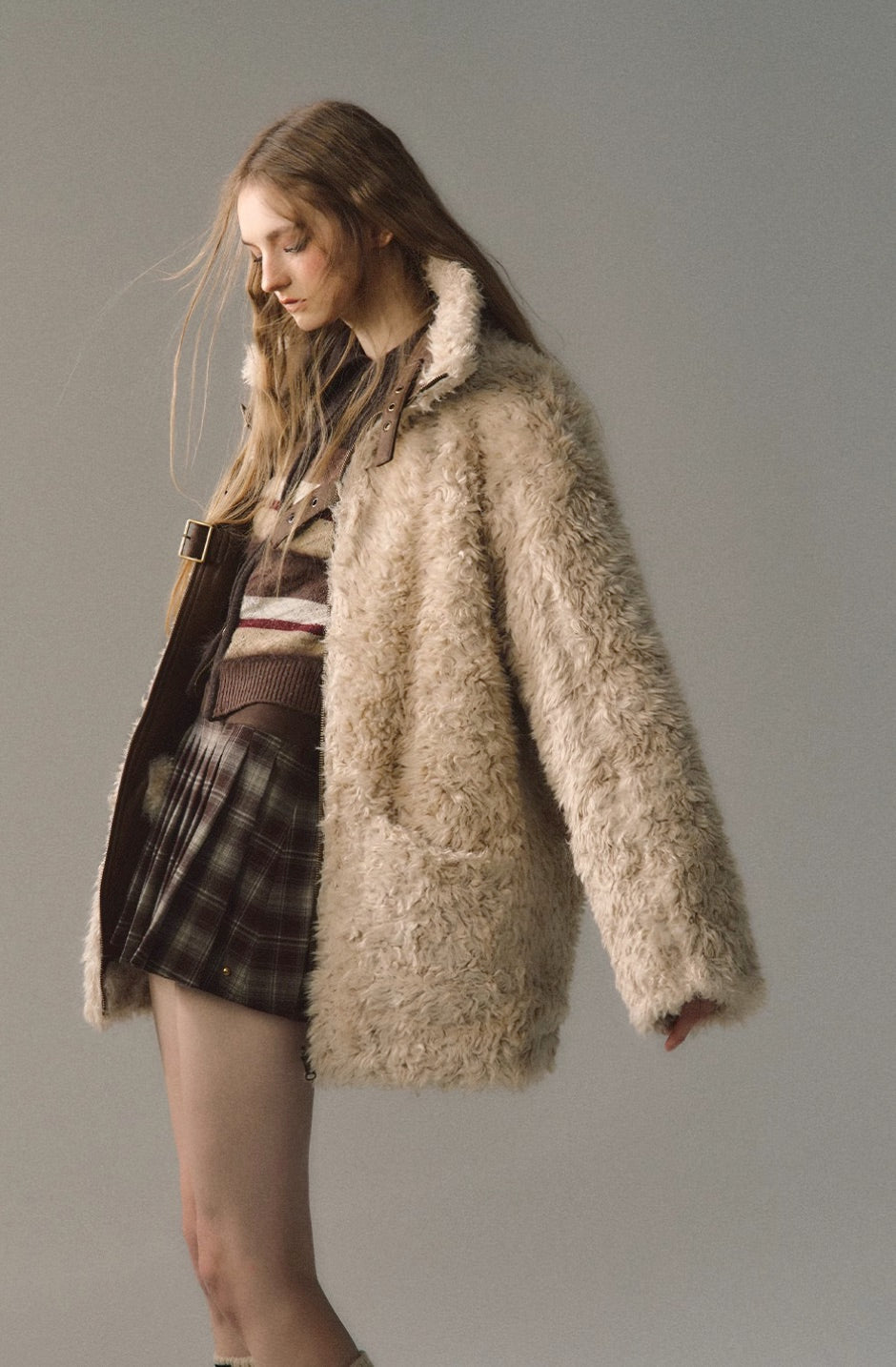 Revisable coat thickened imitation fur plush coat warm suede coat