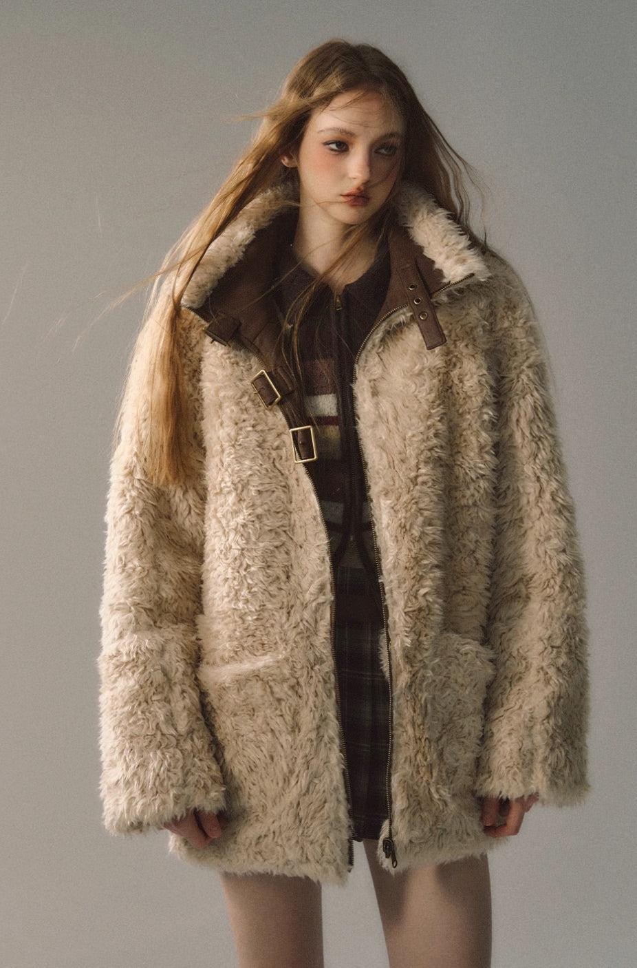 Revisable coat thickened imitation fur plush coat warm suede coat