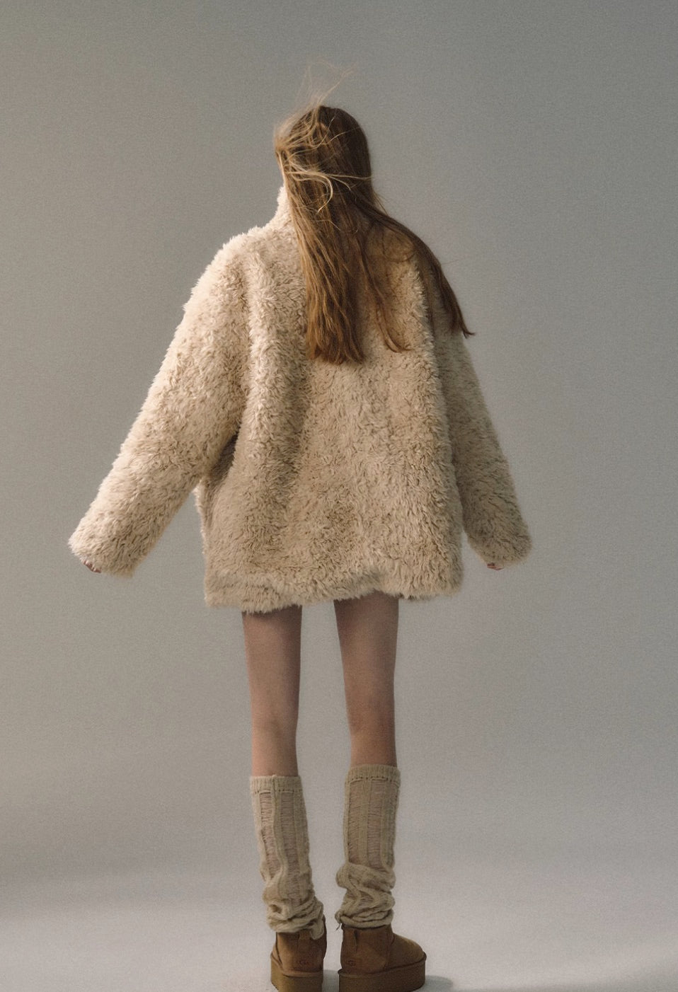 Revisable coat thickened imitation fur plush coat warm suede coat
