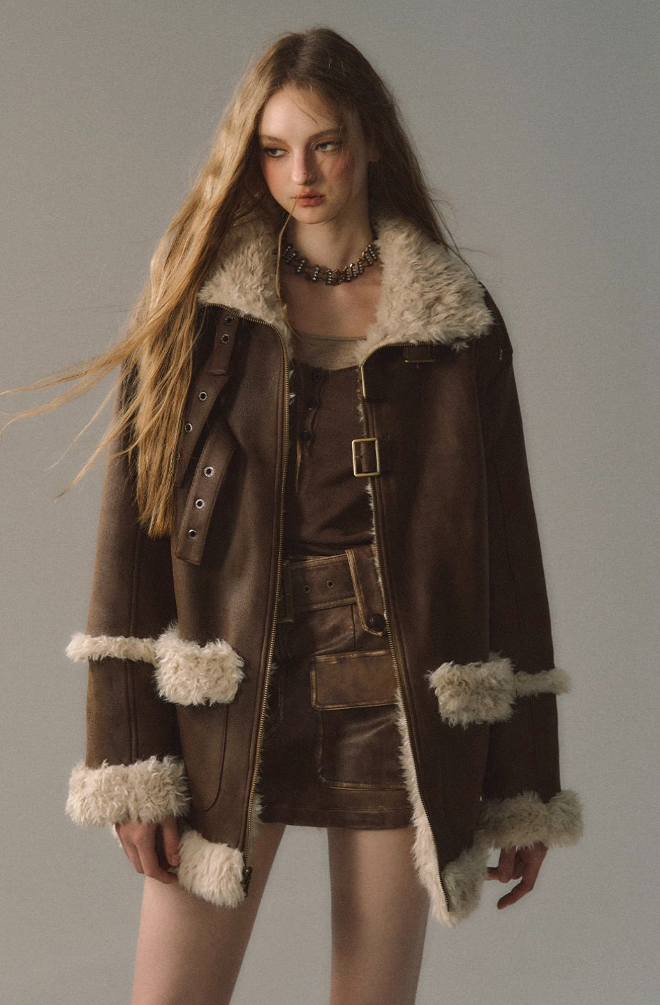 Revisable coat thickened imitation fur plush coat warm suede coat