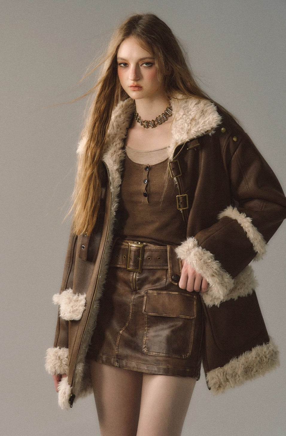Revisable coat thickened imitation fur plush coat warm suede coat