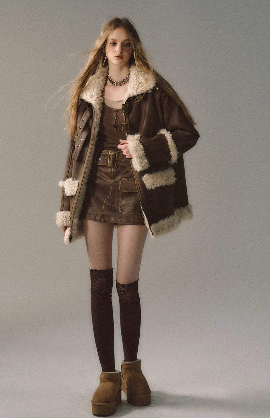 Revisable coat thickened imitation fur plush coat warm suede coat