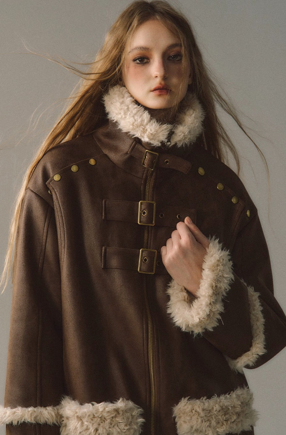 Revisable coat thickened imitation fur plush coat warm suede coat