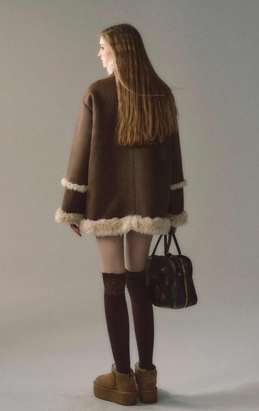 Revisable coat thickened imitation fur plush coat warm suede coat