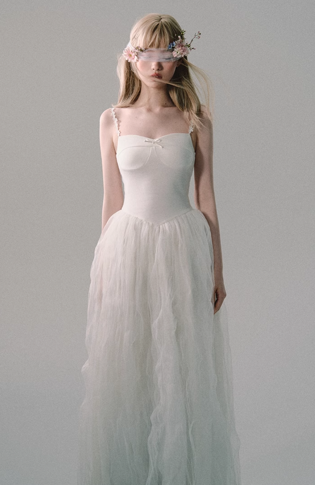 White Mesh Embroidered Slip Dress Hover Image