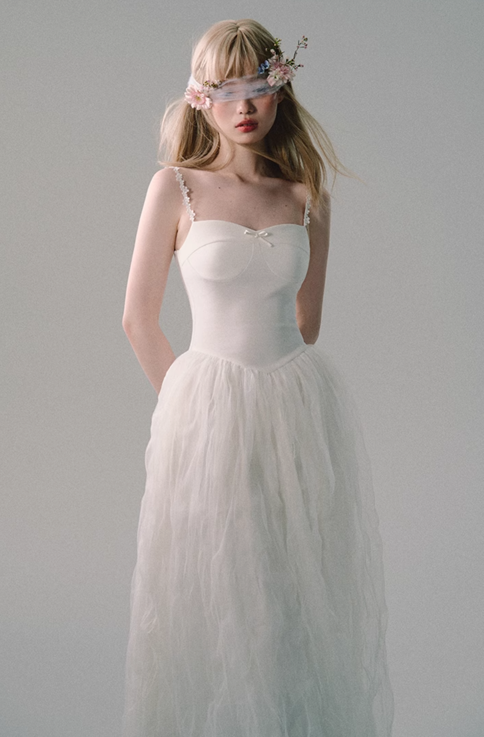White Mesh Embroidered Slip Dress