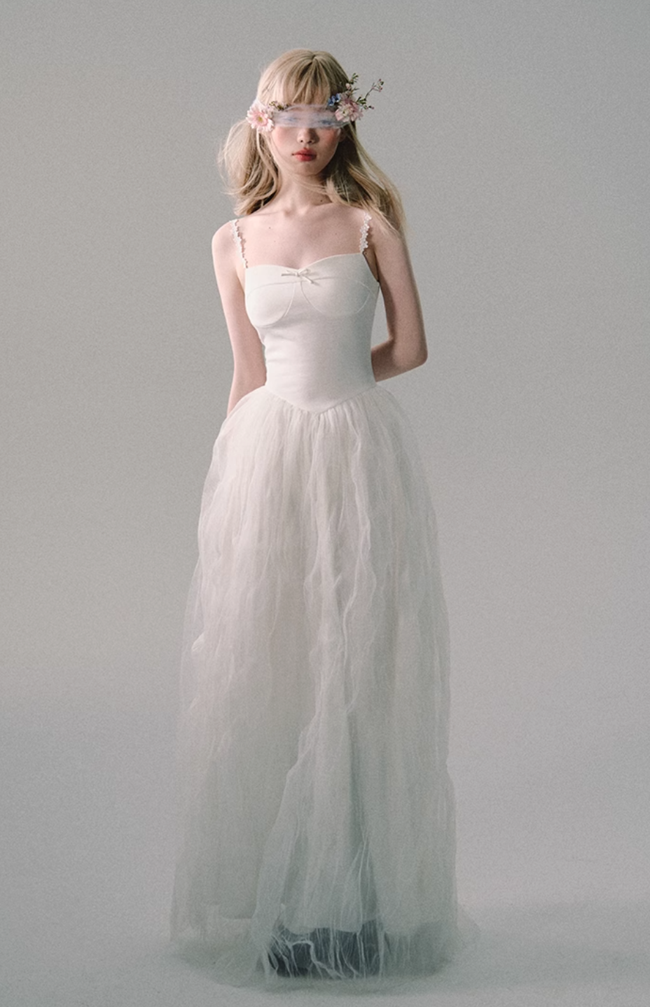 White Mesh Embroidered Slip Dress