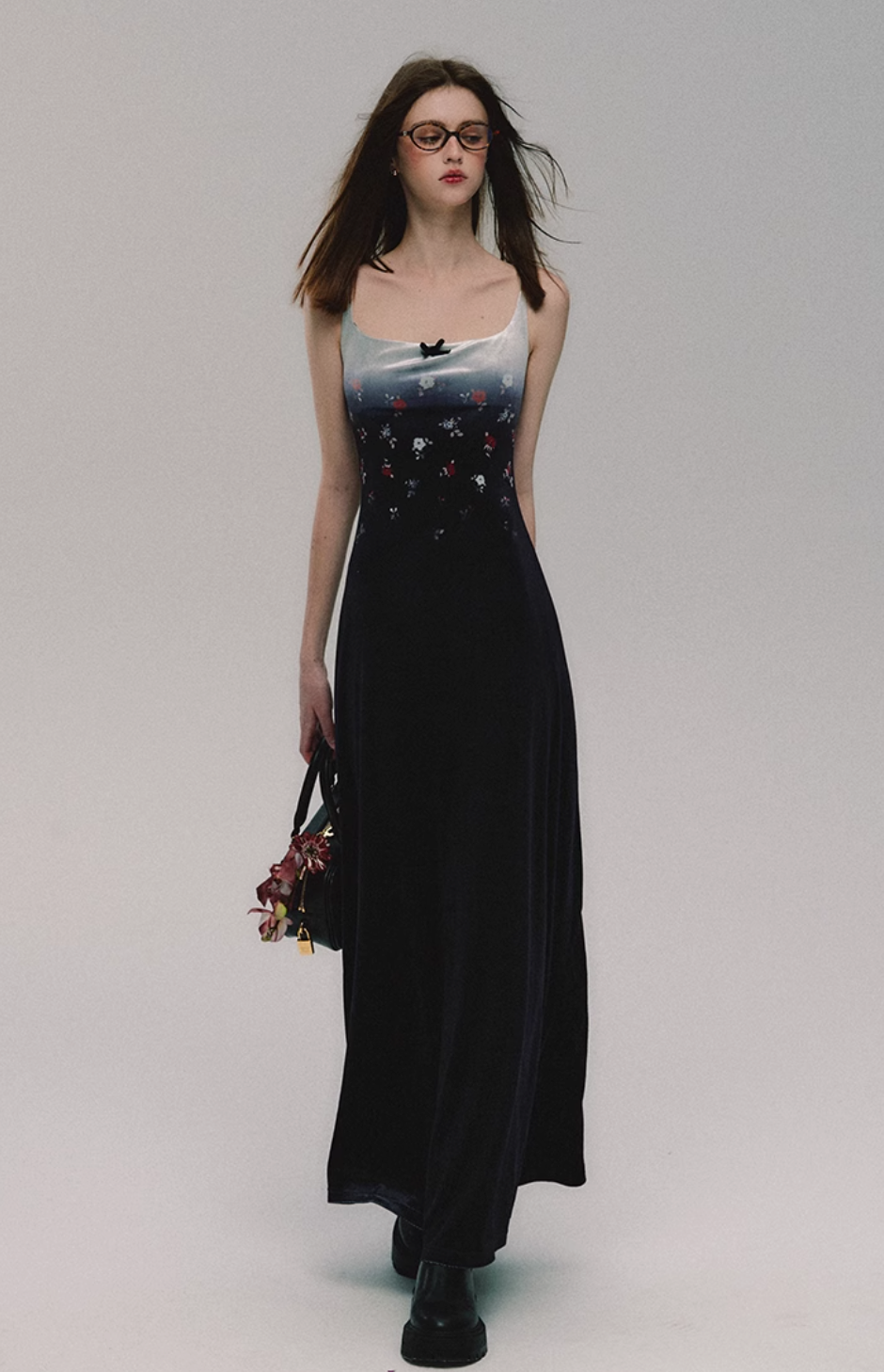 Velvet Print Slim Slip Dress