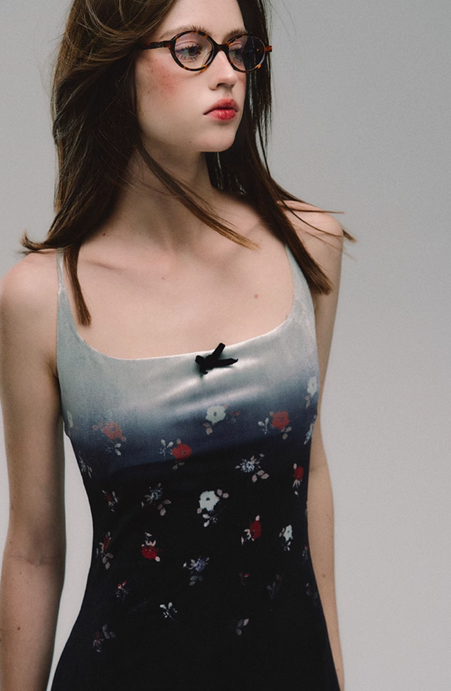 Velvet Print Slim Slip Dress Main Image