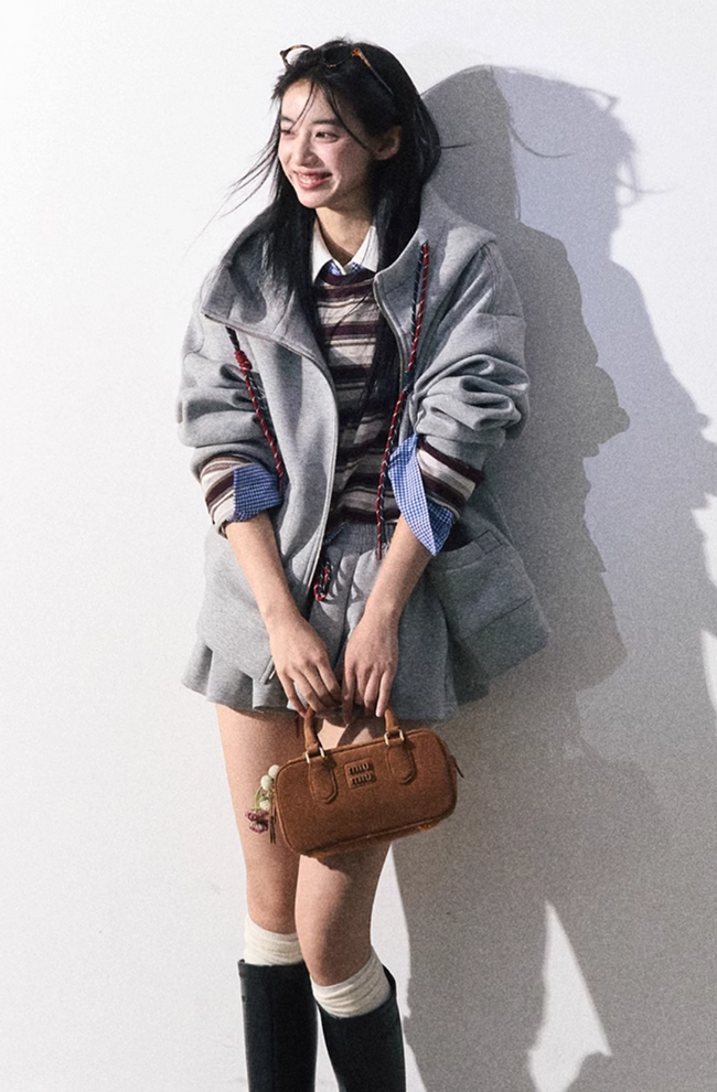 Miu-Inspired Baseball Jacket Skirt Set Hover Image