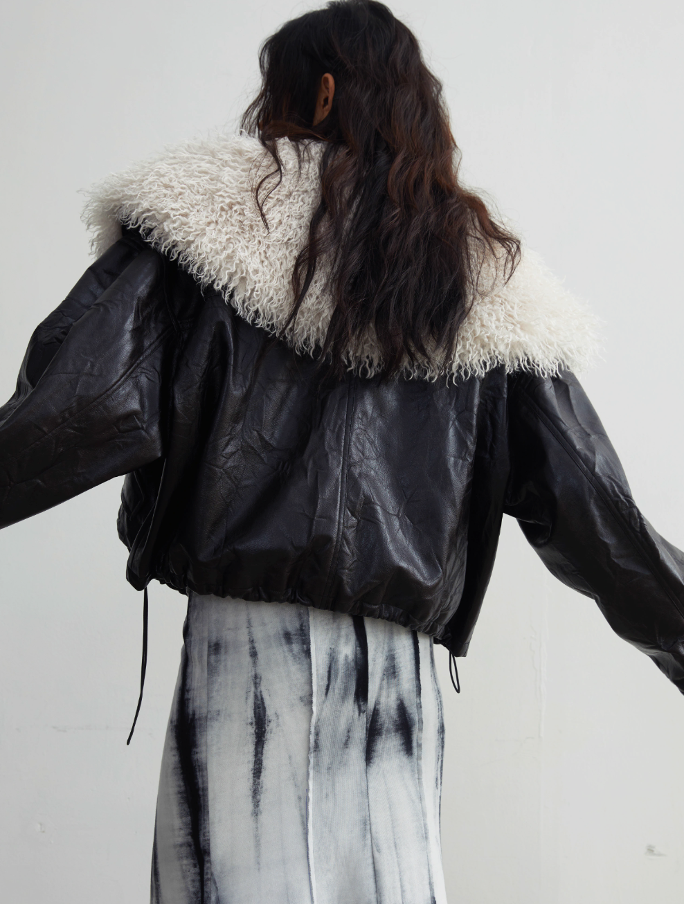 Siberian-Style Faux Leather Fur Collar Jacket