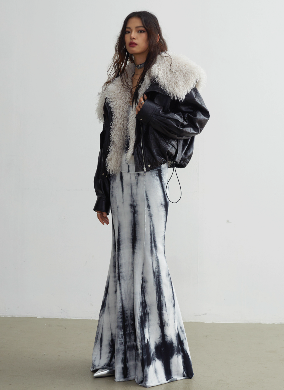 Siberian-Style Faux Leather Fur Collar Jacket