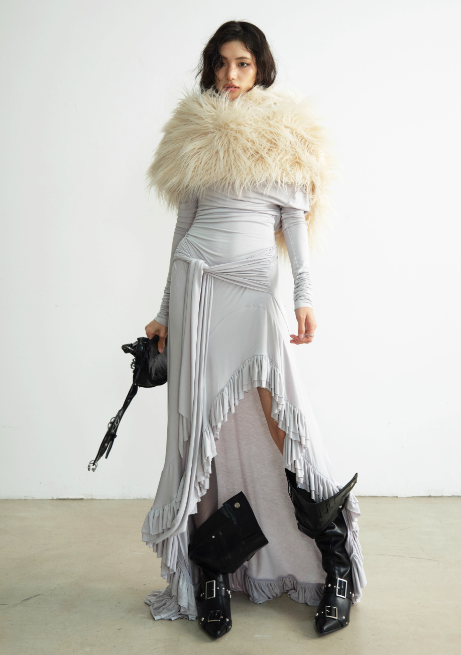 Royal Gray Off-Shoulder Lace Gown