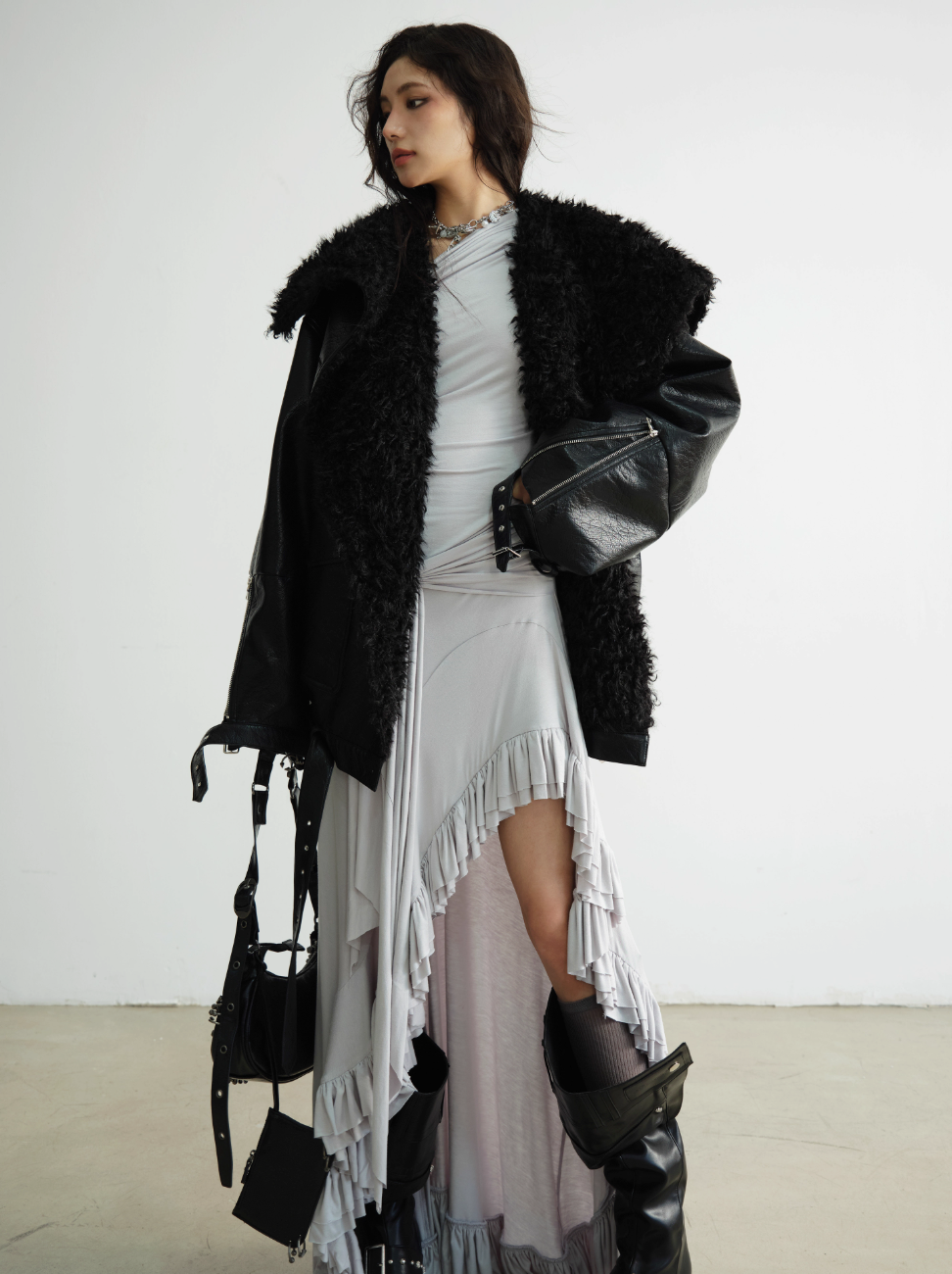 Royal Gray Off-Shoulder Lace Gown