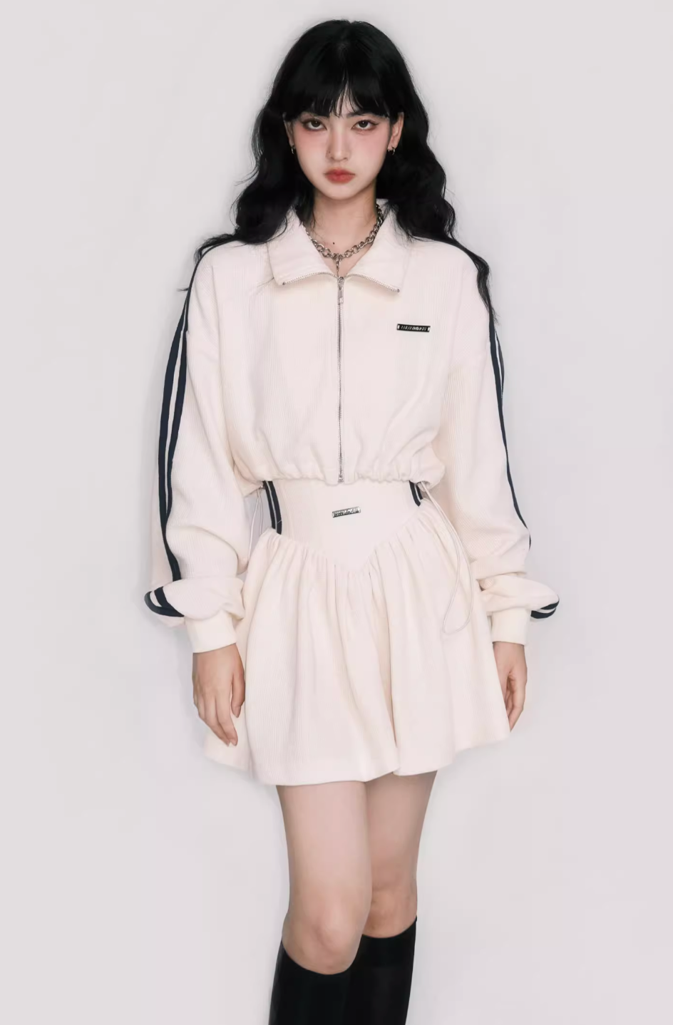 Tennis Waffle Sweatshirt Skirt Set
