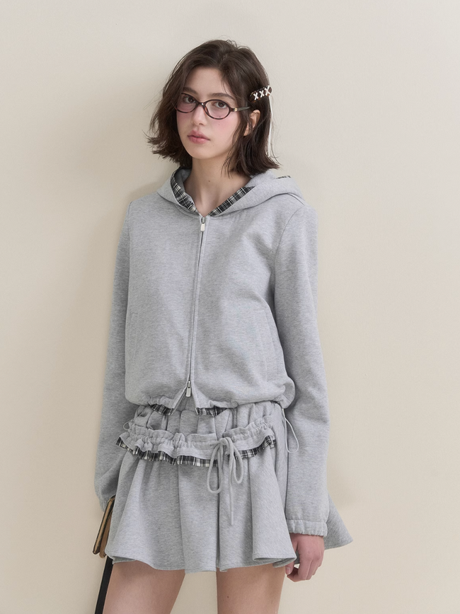 Chic Gray Sweater Jacket & Flowy Tutu Skirt Ensemble Hover Image