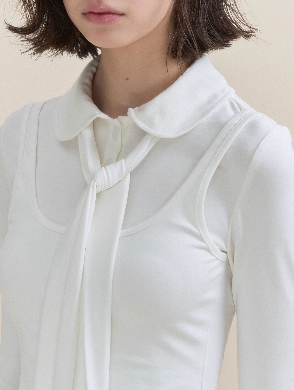 Soft Light Doll Collar Faux Two-Piece Top & Skirt Set
