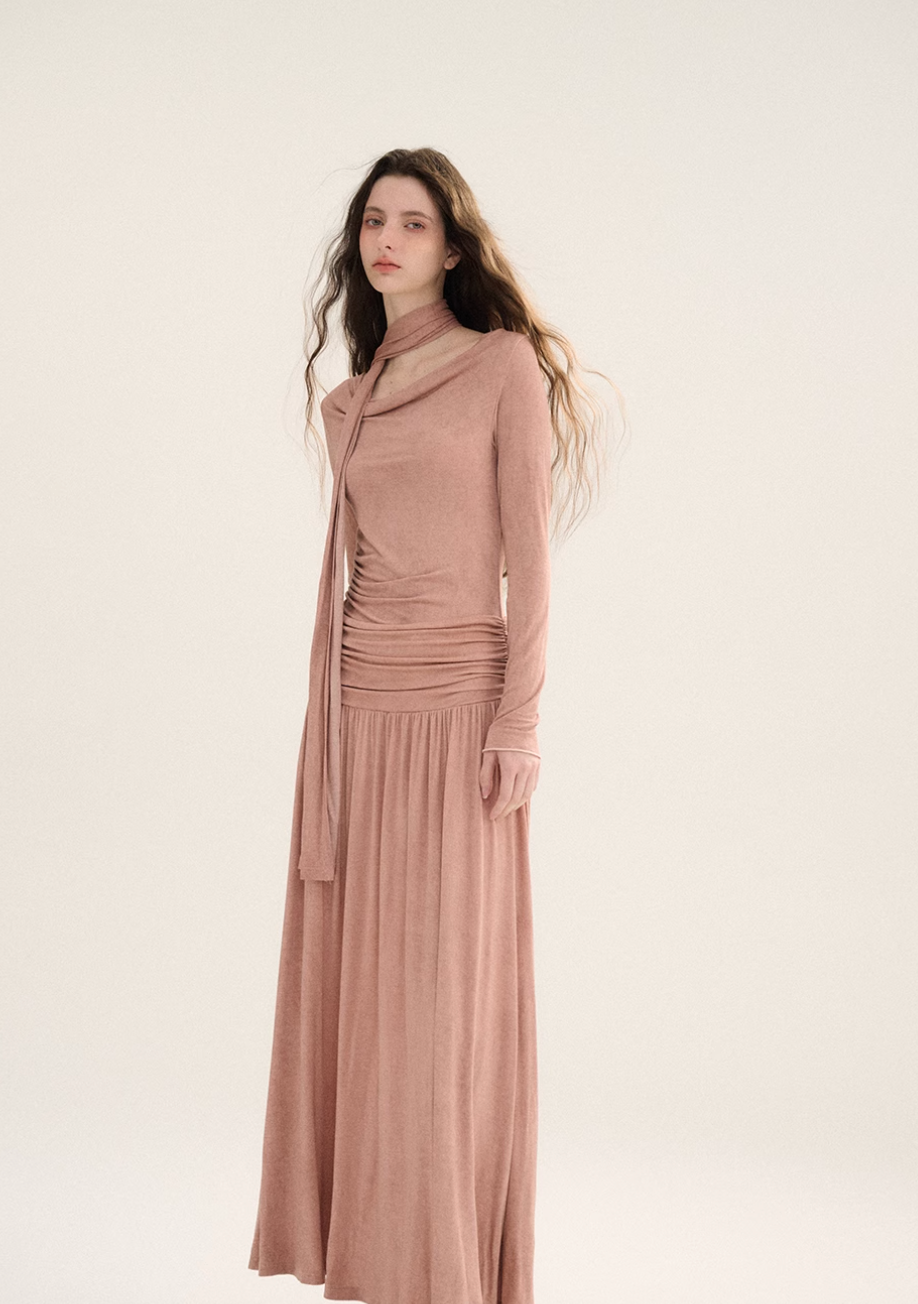 French long-sleeved knitted skirt dress