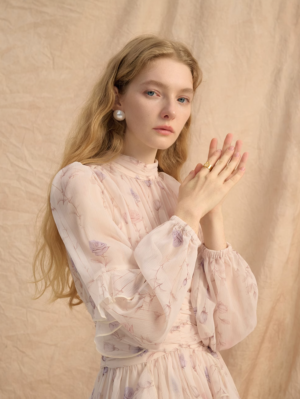 Chiffon Long-Sleeve Maxi Dress