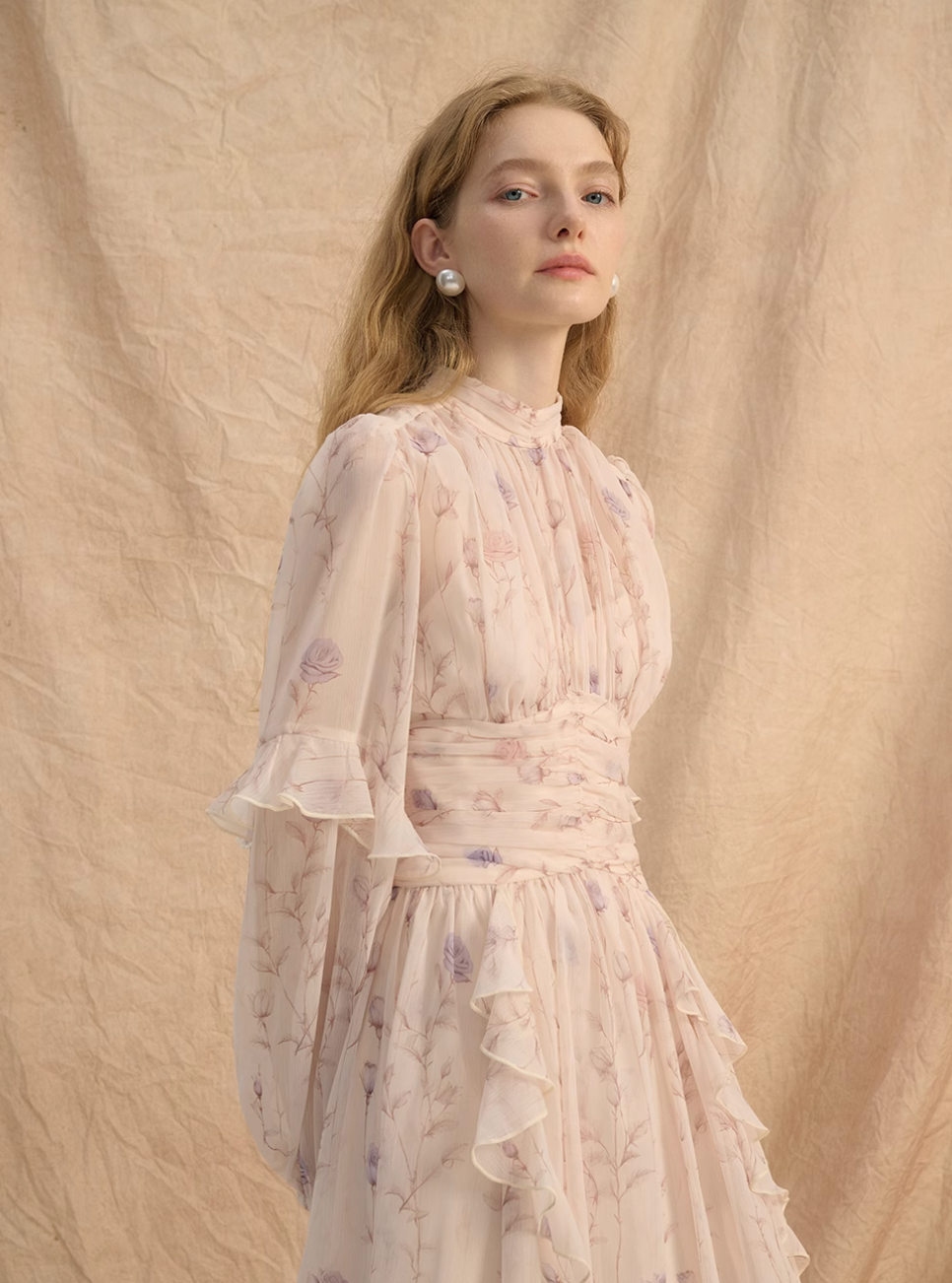 Chiffon Long-Sleeve Maxi Dress