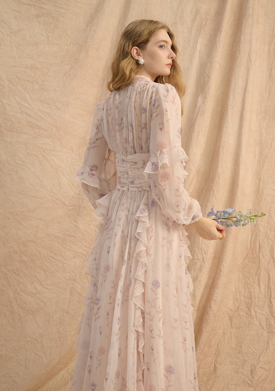Chiffon Long-Sleeve Maxi Dress