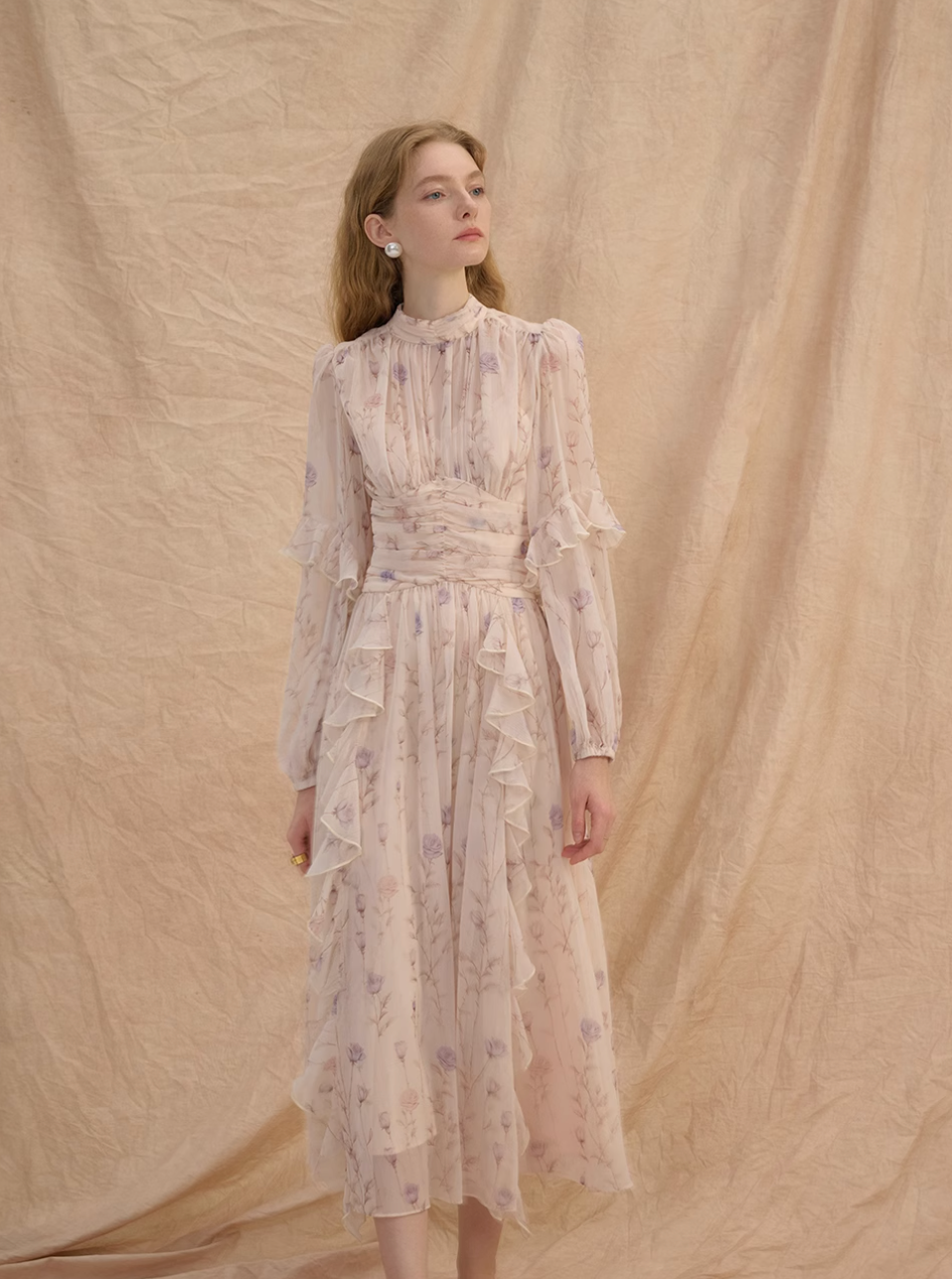 Chiffon Long-Sleeve Maxi Dress