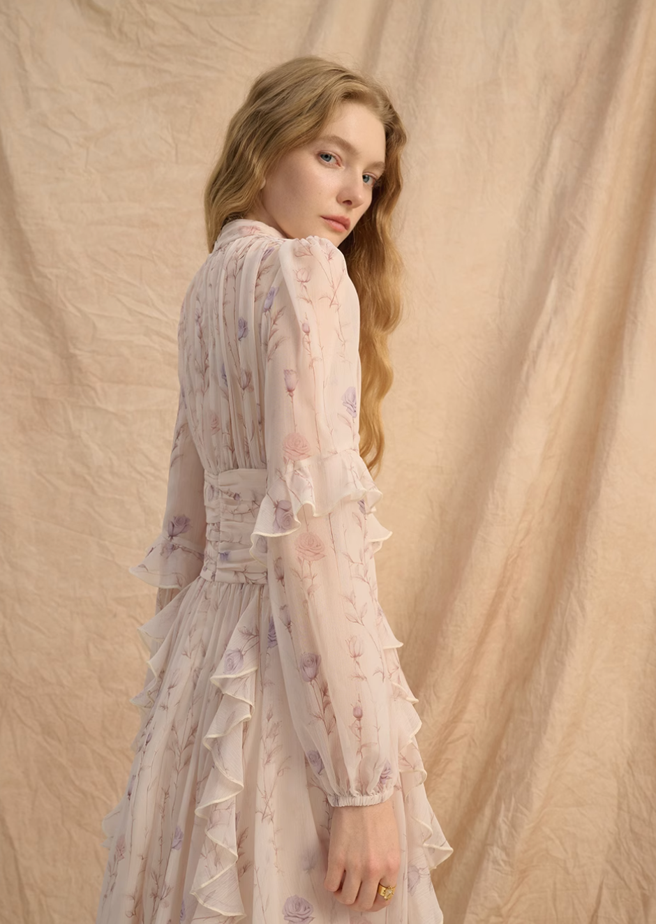 Chiffon Long-Sleeve Maxi Dress