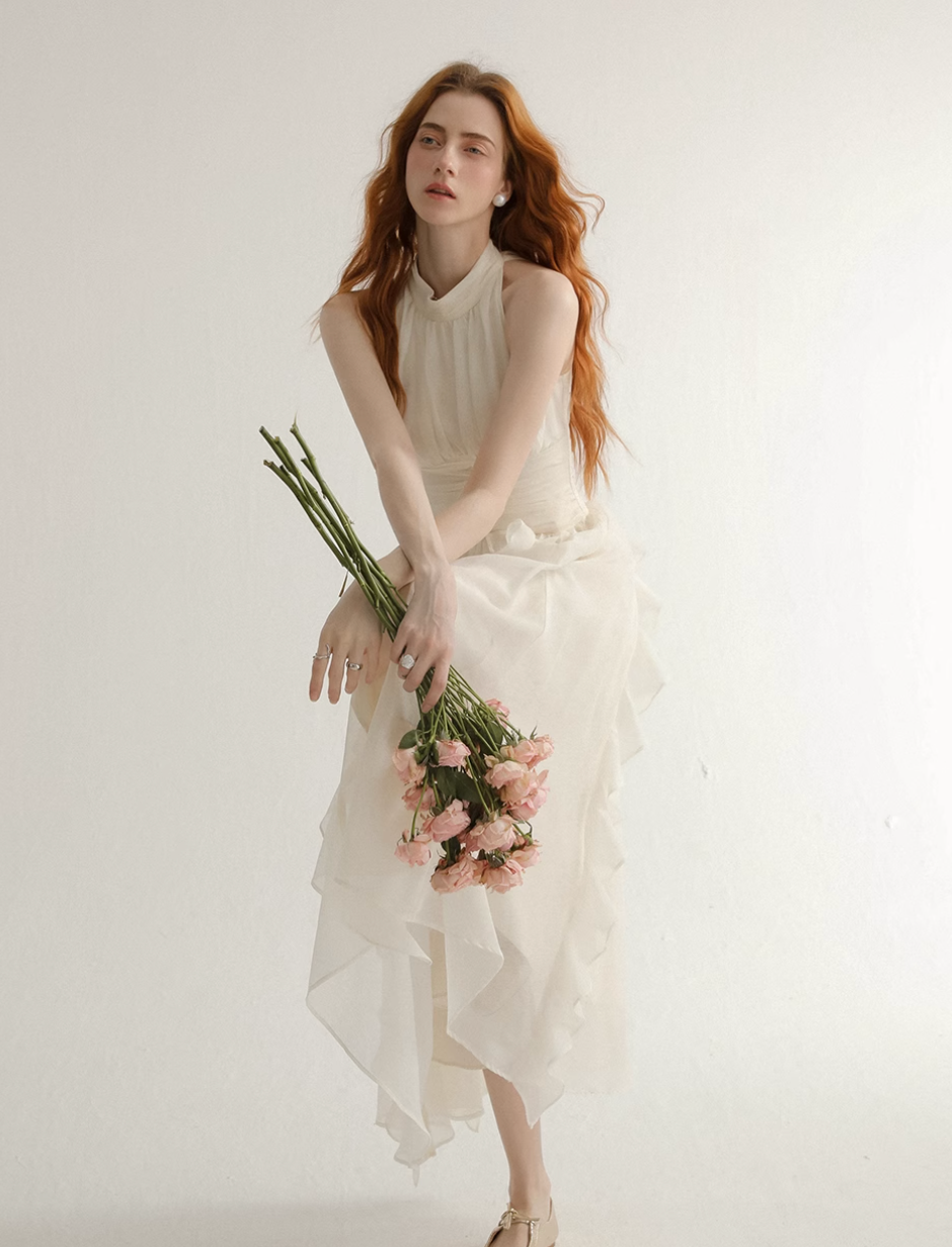French White Halter Mini Dress