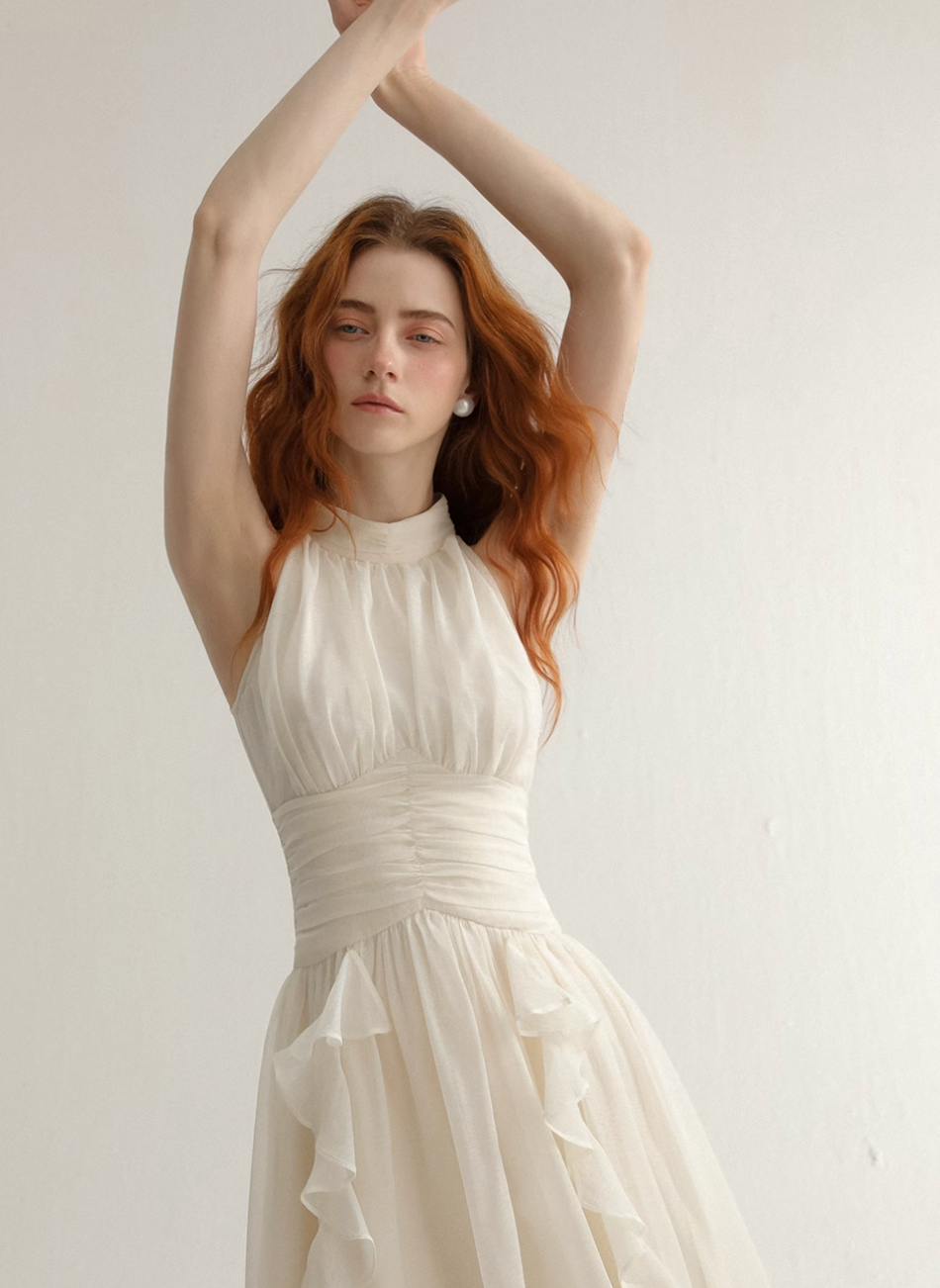French White Halter Mini Dress