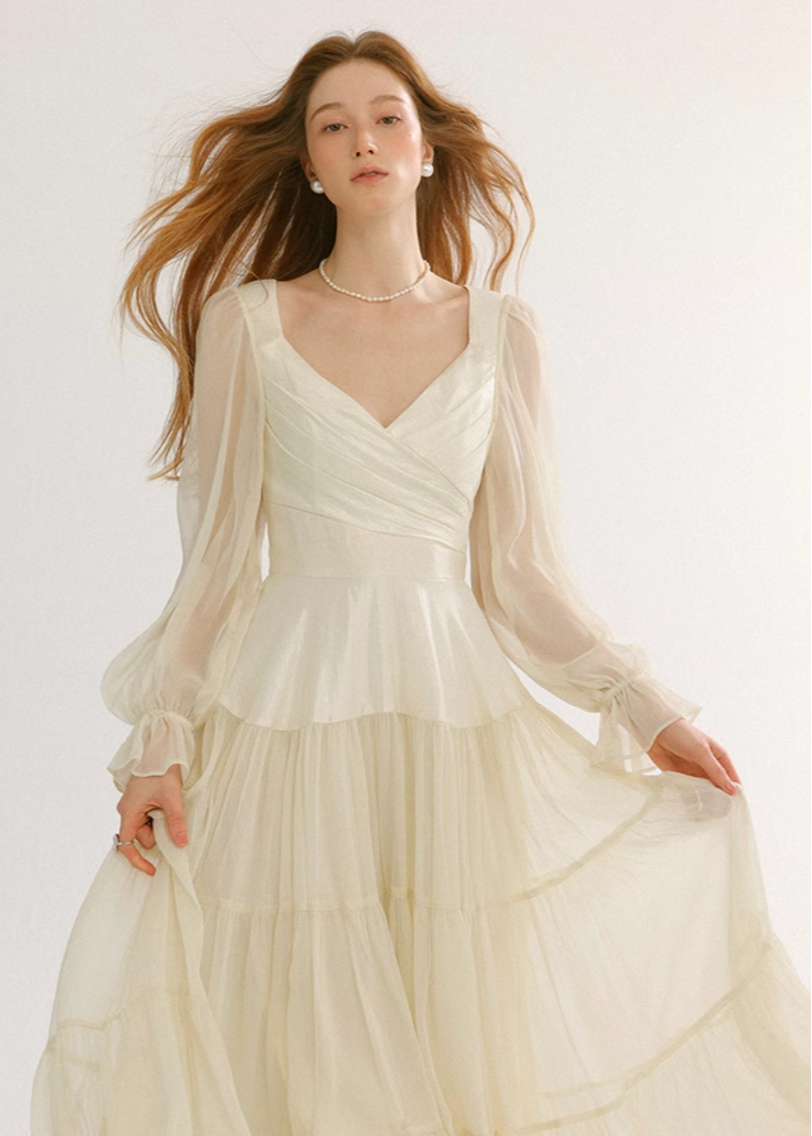 White Autumn Long Dress