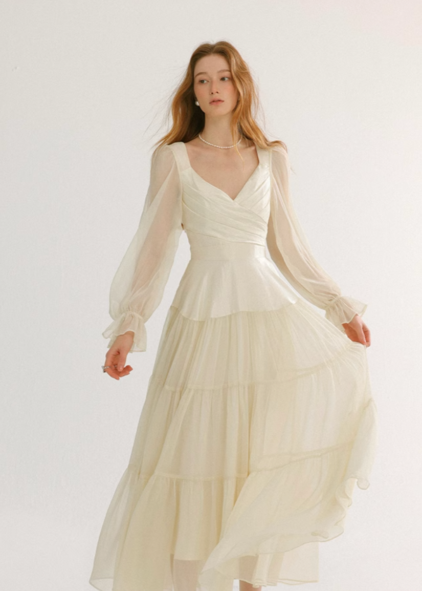White Autumn Long Dress