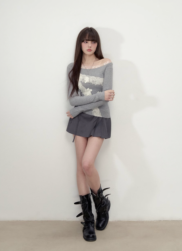 Lace splicing Tencel T-shirt female