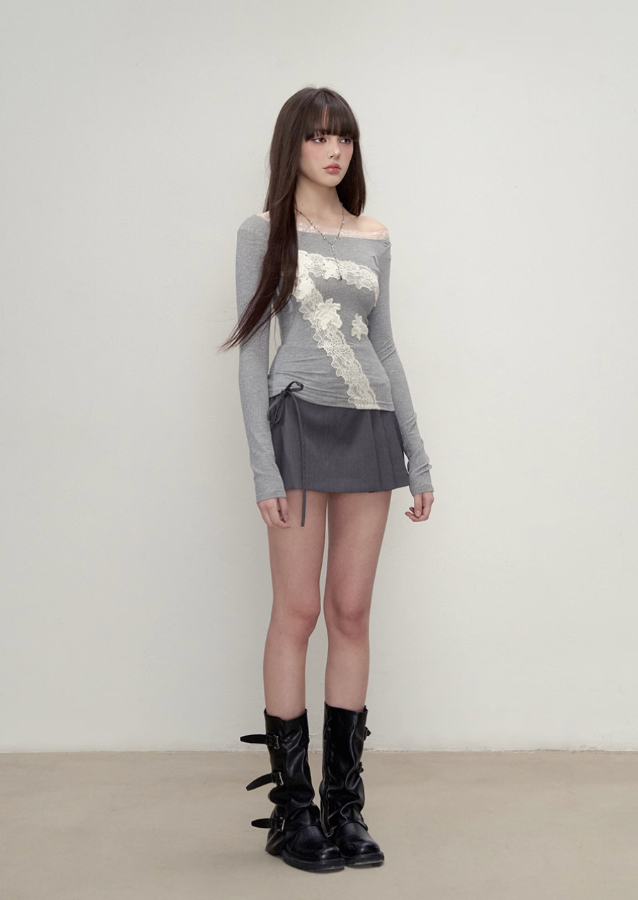 Lace splicing Tencel T-shirt female