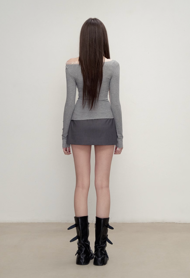 Lace splicing Tencel T-shirt female