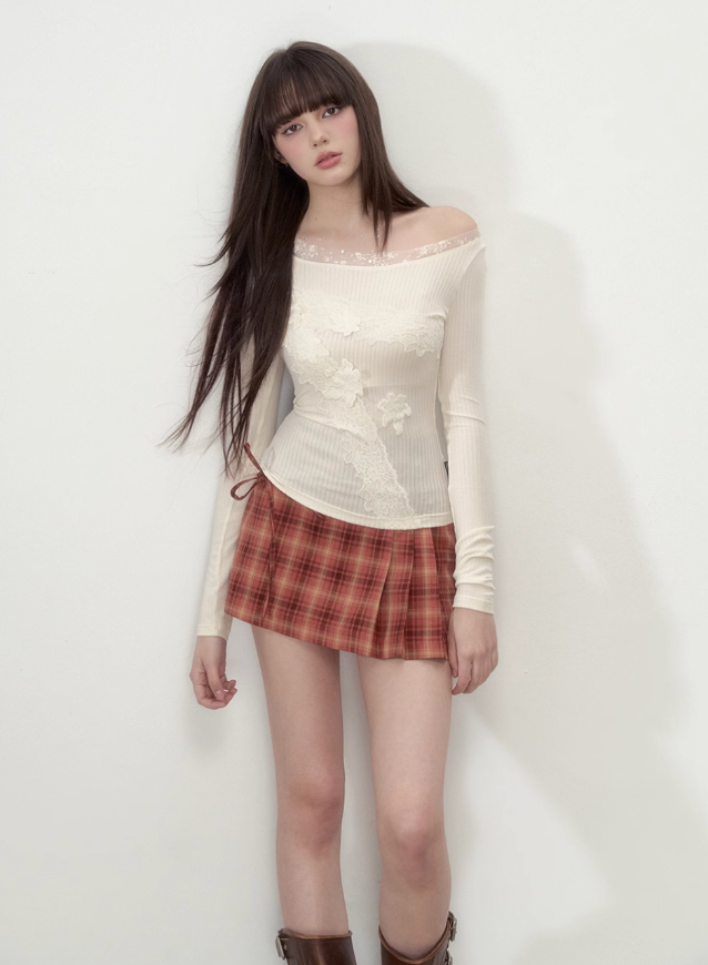 Lace splicing Tencel T-shirt female