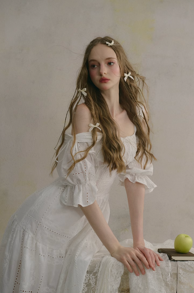 Embroidery Hollow Long Skirt White Dress