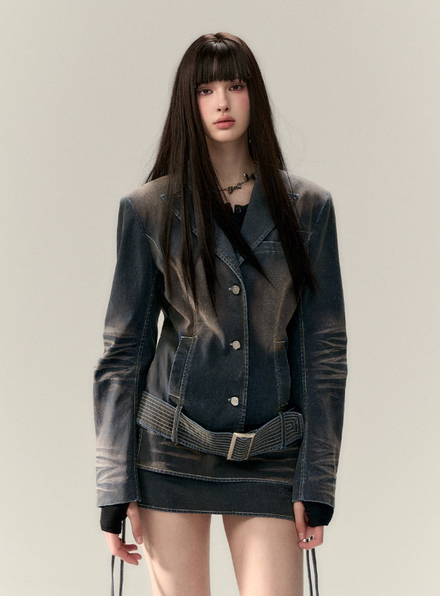 Wide Belt Denim Jacket Set Main Image