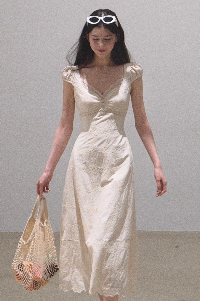 Boho Cotton Embroidery Tea Dress Hover Image