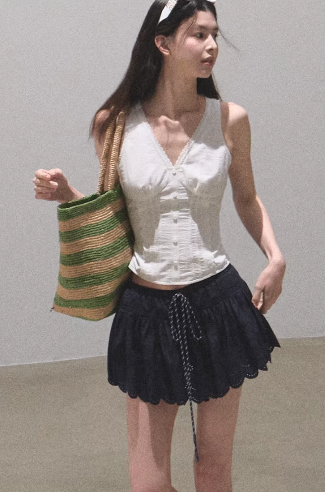 Pleated Cotton Sleeveless Top